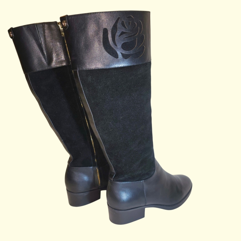 Taryn Rose, SZ 8.5 Black Leather & Suede Georgia Riding/Tall Boots Zipper